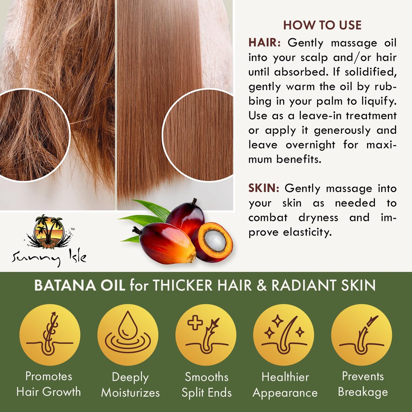 Sunny Isle Batana Oil - Raw & Pure, From Honduras, Promotes Hair Growth & Thickness - 4 Fl Oz
