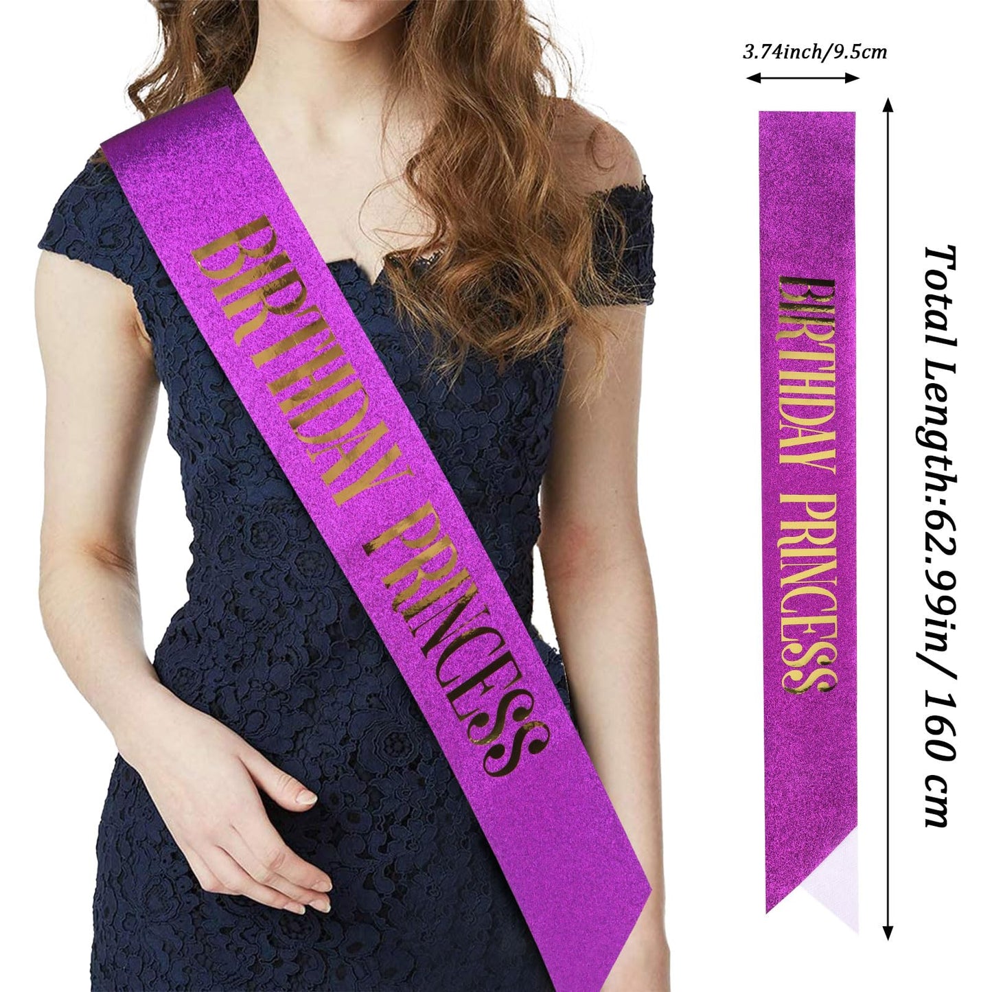 CIEHER Purple Birthday Crown and Princess Sash Set, Birthday Girl Decorations for Women and Girls