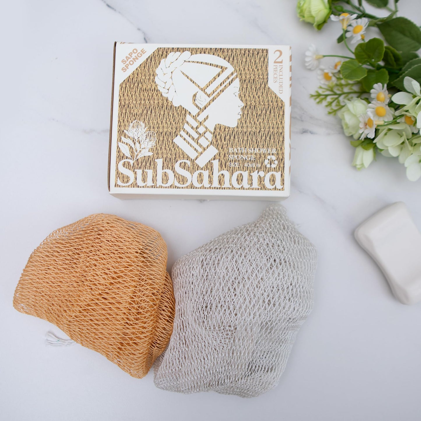 SubSahara Authentic African Net Sponge - 2 Pack Exfoliating Bath & Shower Loofah Sponge for Body & Face, Gentle Scrubber for All Skin Types, Travel, Durable