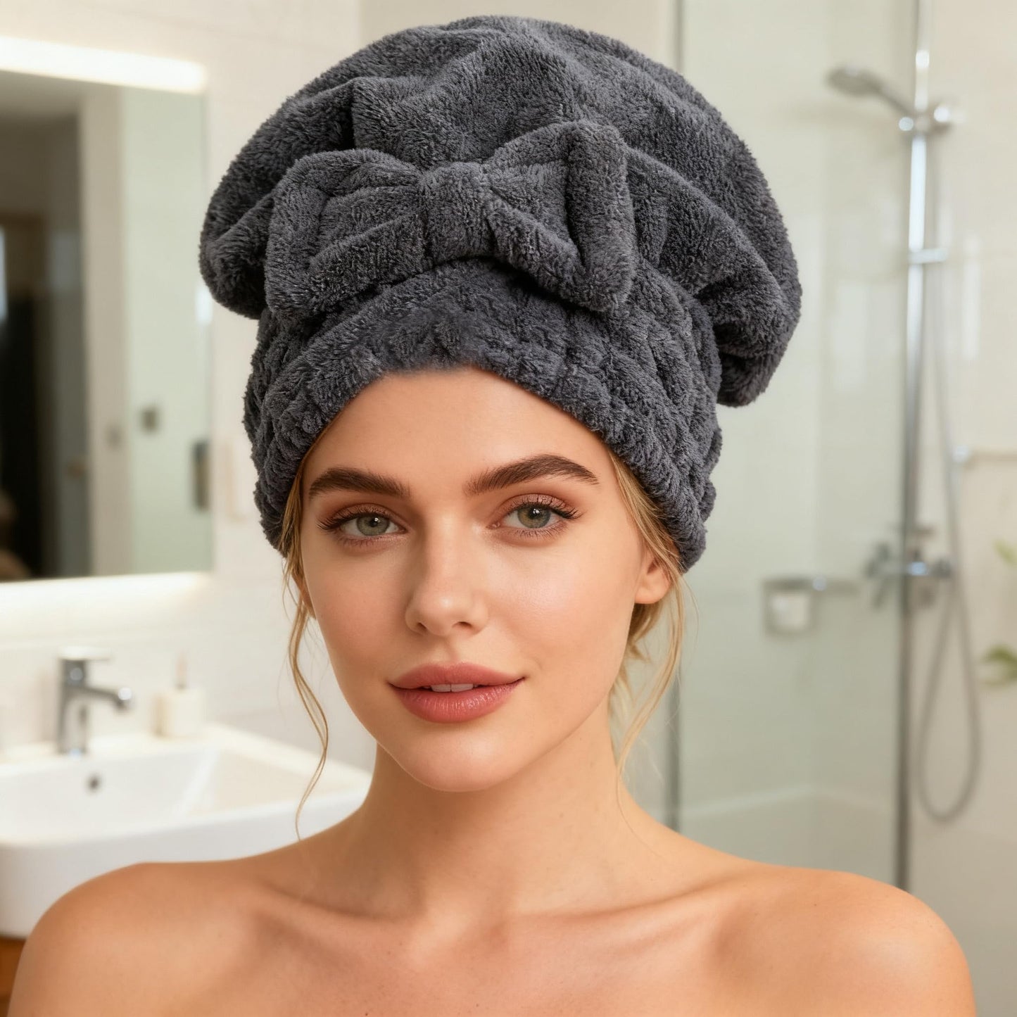 MAYOUTH Microfiber Hair Drying Towels Head wrap with Bow-Knot Shower Cap Hair Turban hairWrap Bath Cap for Curly Long & Wet Hair Gift for Women