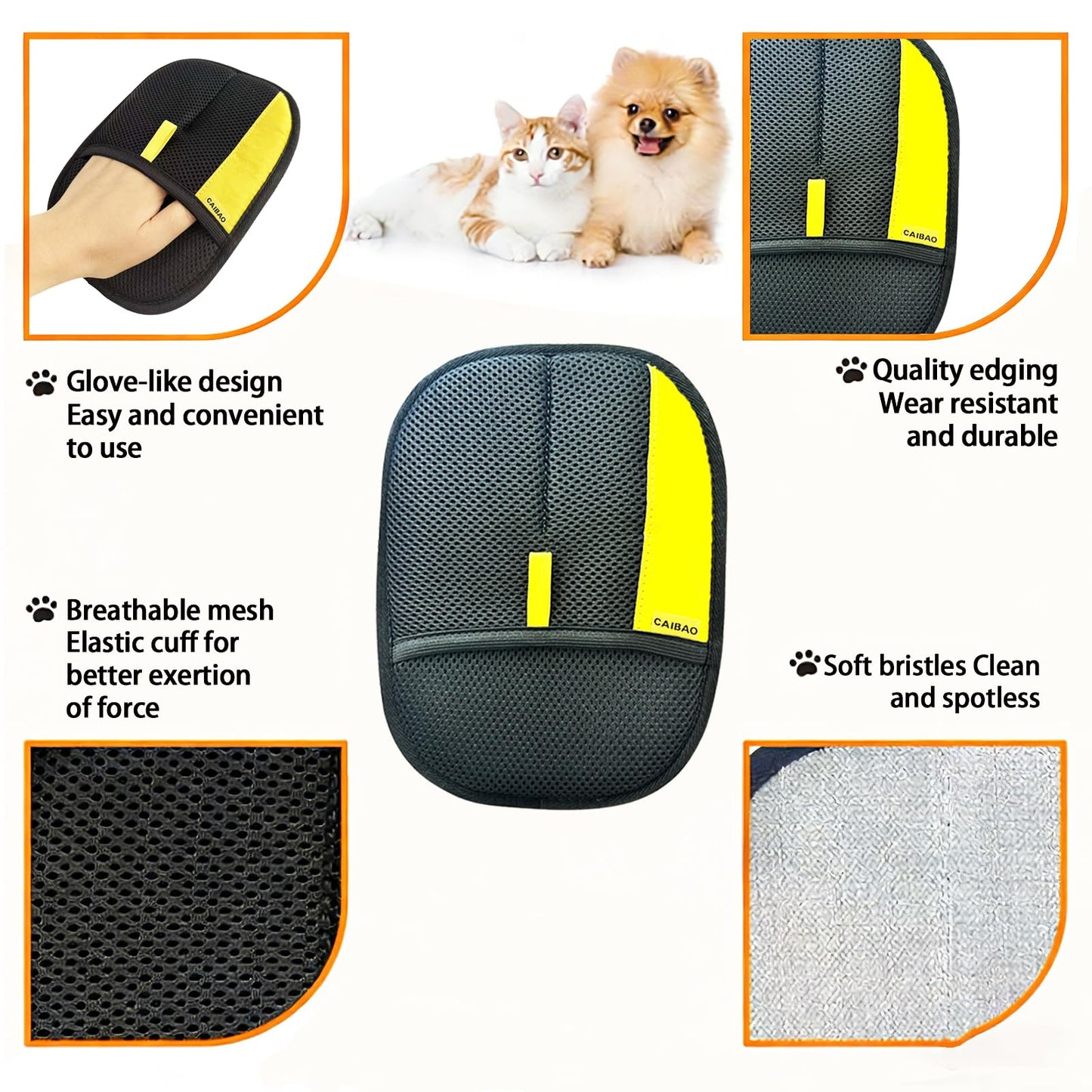 CAIBAO Electrostatic Pet Hair Removal Gloves: Quick Wiping - Reusable & Washable for Sofa Clothing Pet Beds Effortless Cats & Dogs Hair Remover for Busy Pet Owners (1pcs-Black)