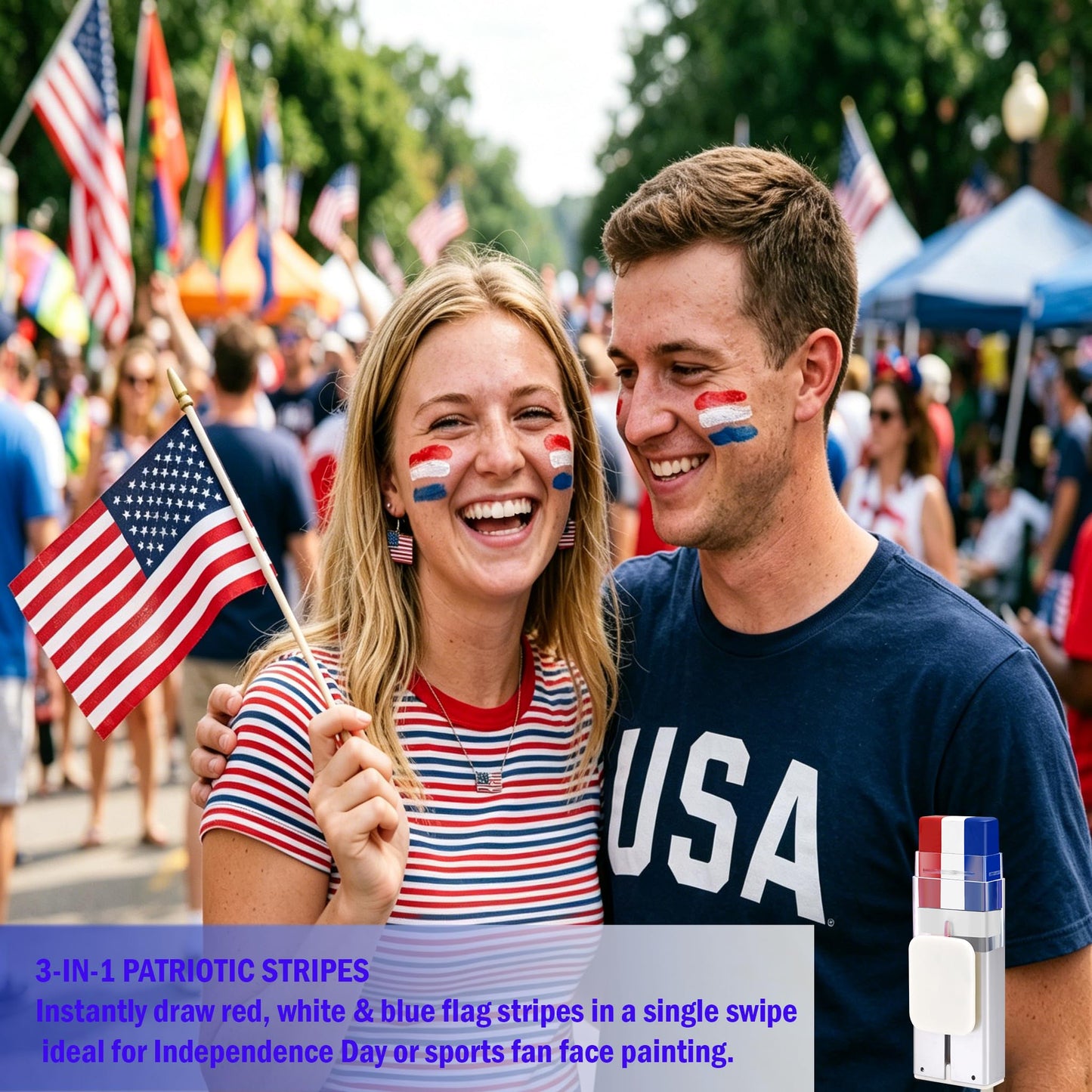 Red White and Blue Face Paint Stick - USA Patriotic Face Paint for 4th of July, Eye Black Stick for Baseball Softball Football, Body Paint for Sports Fans & Independence Day Accessories for Women Men
