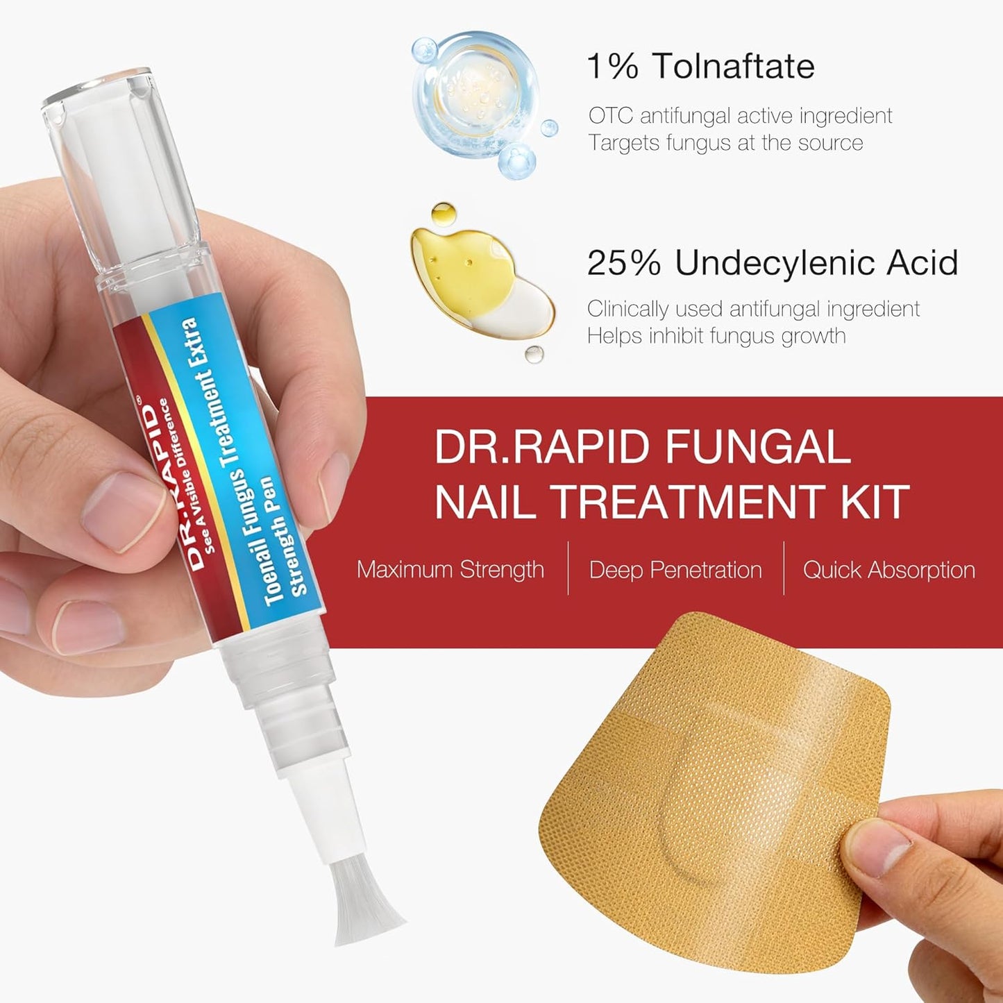 Toenail Fungus Treatment Pen & Fungal Nail Patches Set - Extra Strength Day & Night Care for Damaged Nails