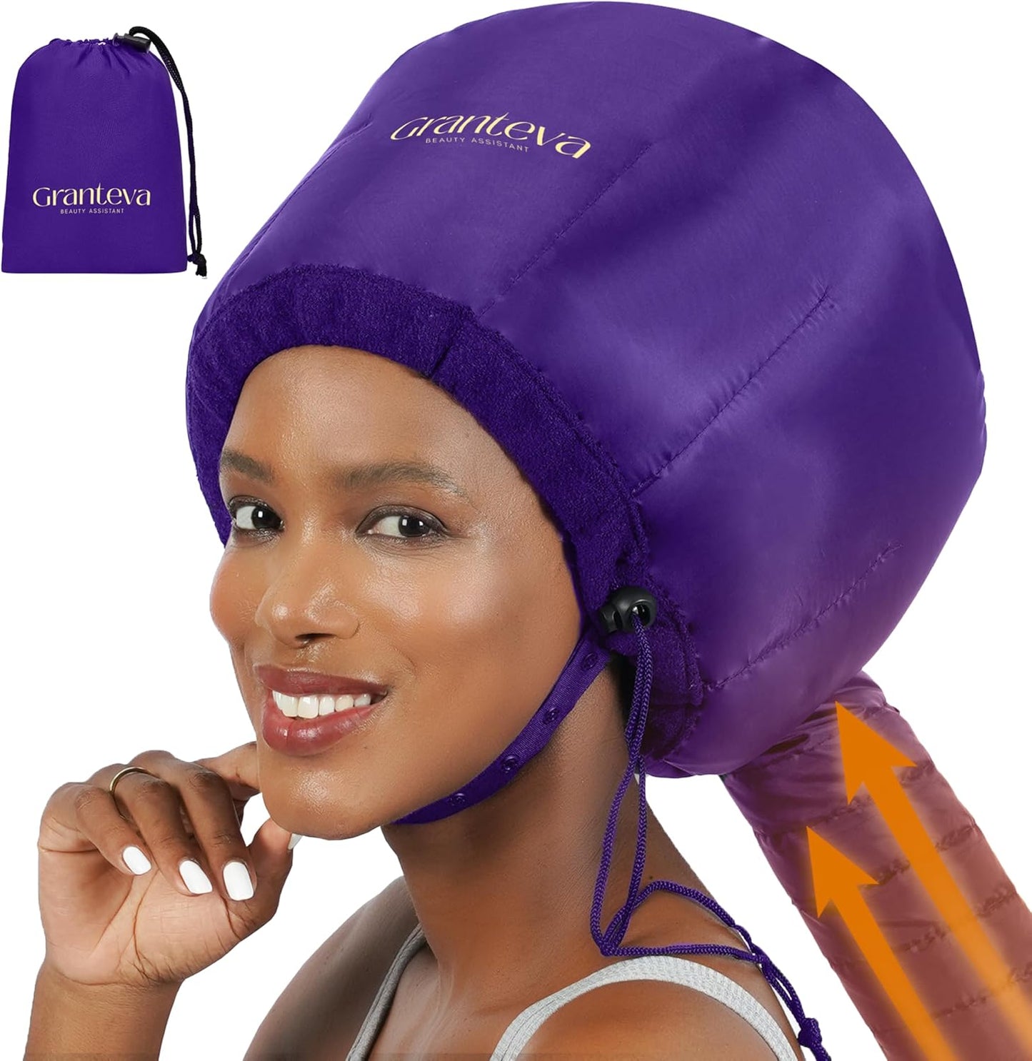 Hair Dryer Bonnet Attachment - Integrated Headband Reduces Heat Around Ears & Neck | Large Purple Diffuser Cap for Curly Hair