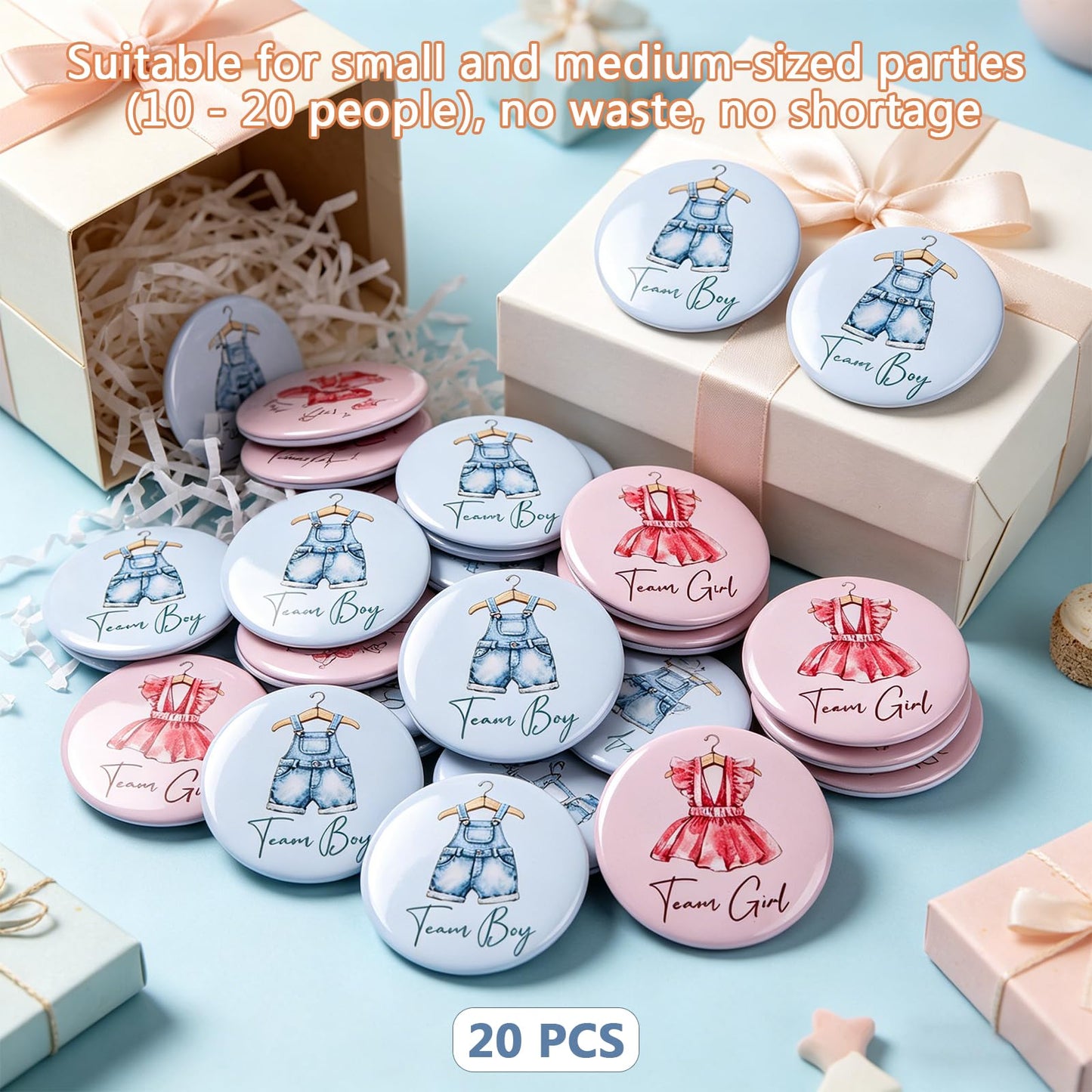 BRIOYHA 20 Pcs Gender Reveal Button Pins - Blue Pink Team Boy or Girl Badges, Party Supplies for Gender Reveal Celebrations, Birthday Game Decorations