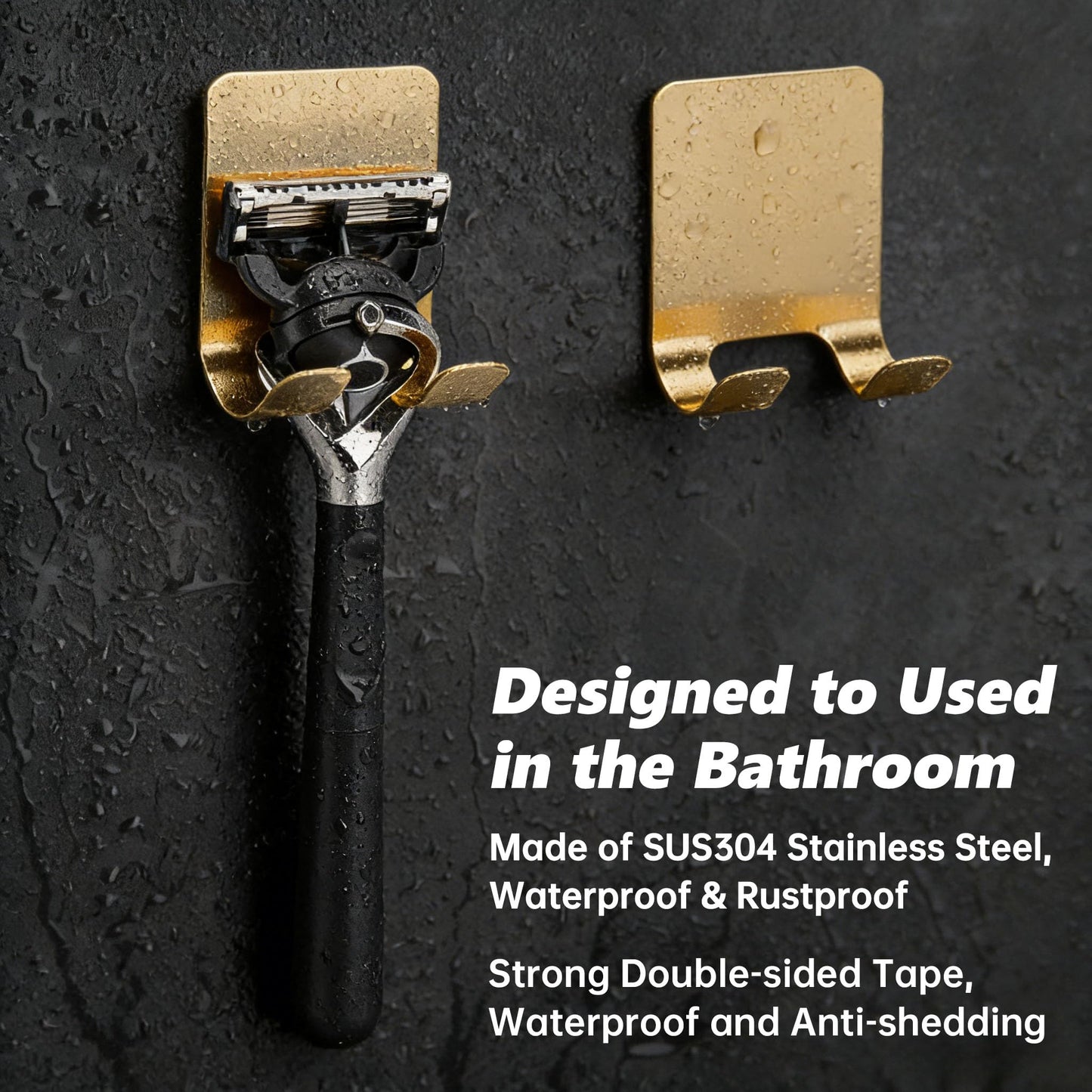 Blueden Self Adhesive Hooks Waterproof Razor Holder in Inside Shower 4 Pack, Metal Heavy Duty Utility Storage Hook.Towel. Loofah Holder for Wall.Hanger Hooks for Bathroom or Kitchen Organisation. Gold