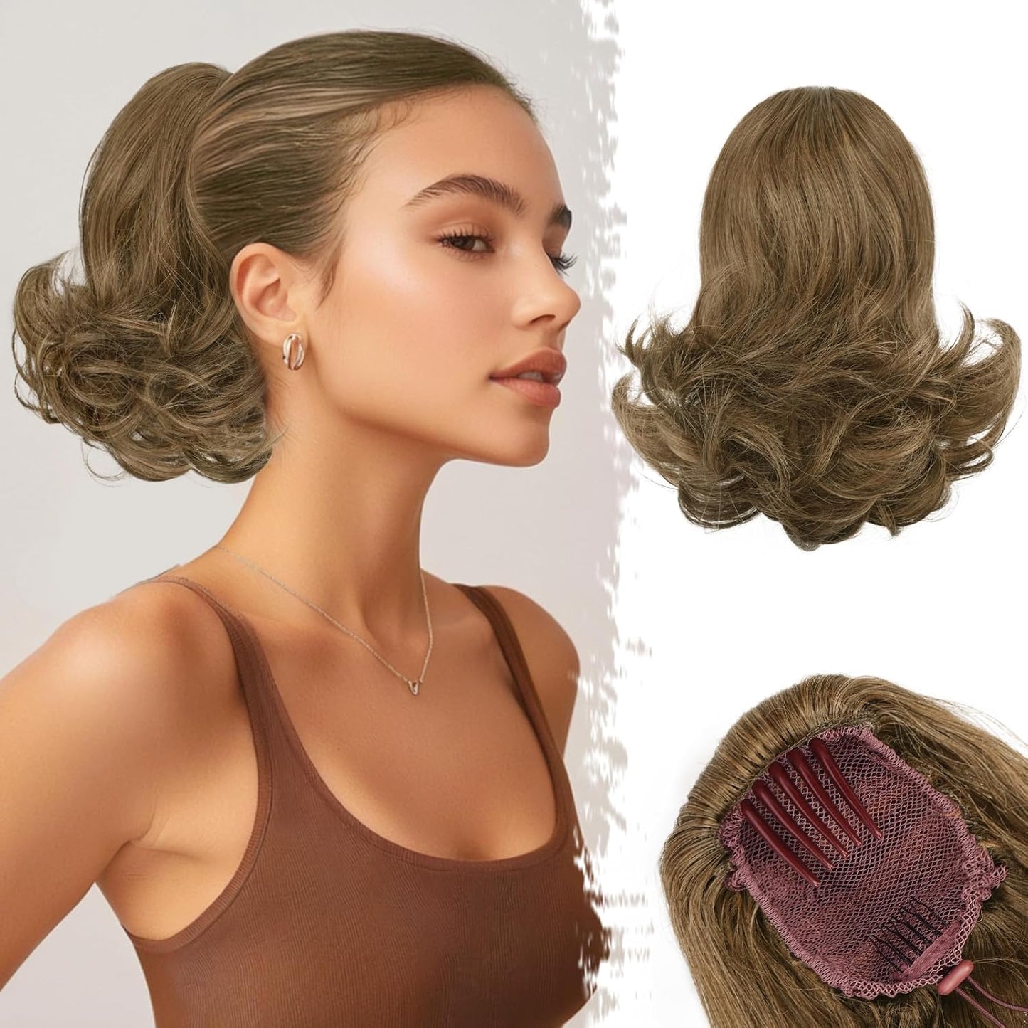 Dark Brown Ponytail Extension - 10 Inch Wavy Drawstring Hairpiece for Women | Synthetic Clip-In Ponytail