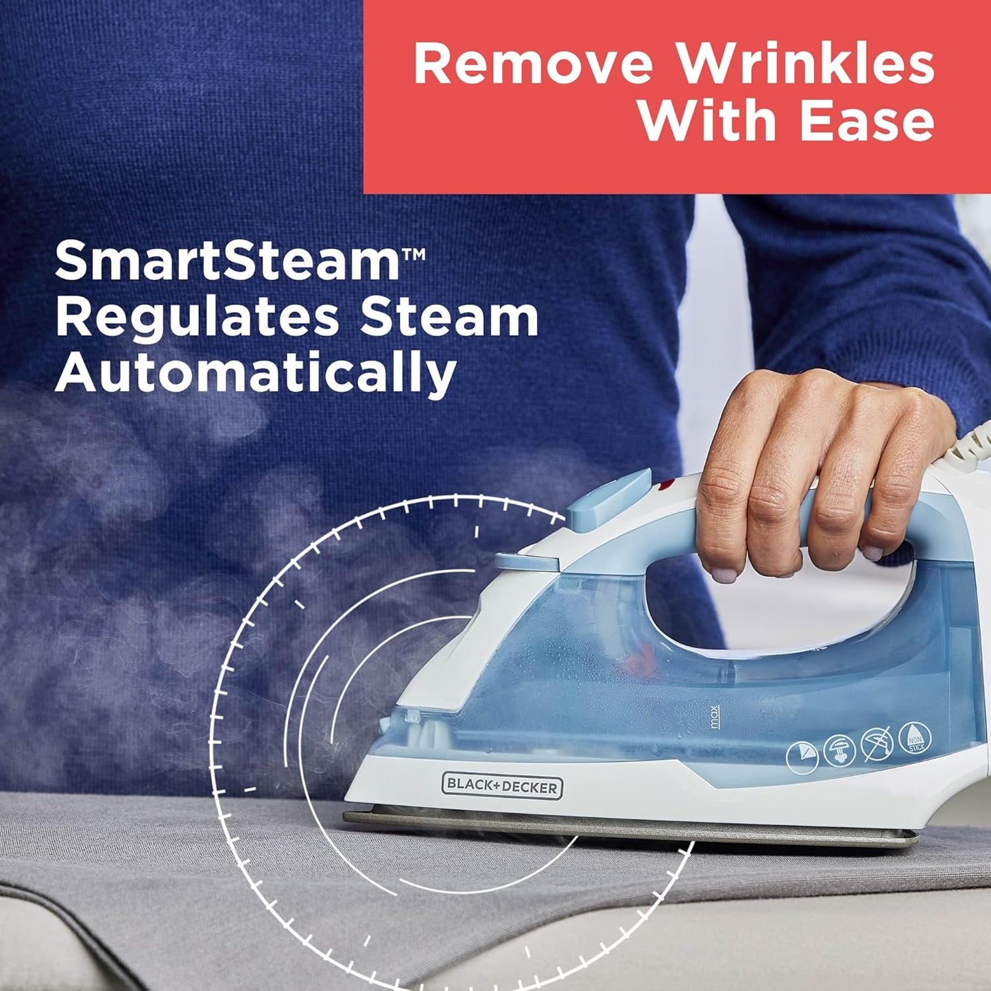 BLACK+DECKER Easy Steam Compact Iron - Lightweight, Nonstick Plate, 1200 Watts | Automatic Shutoff