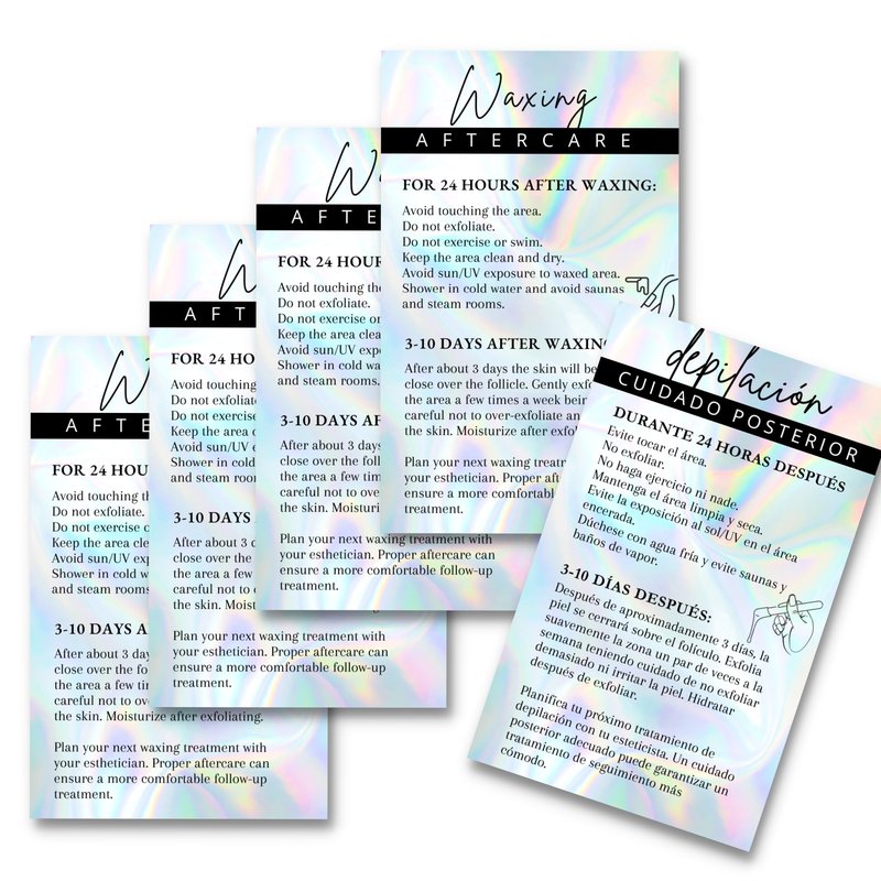 Bilingual Spanish Hair Waxing Aftercare Instruction Cards | 50 pk 2x3.5” Hair Removal and English Depilación Español e Inglés Cuidados Posteriores Modern Wallet Size