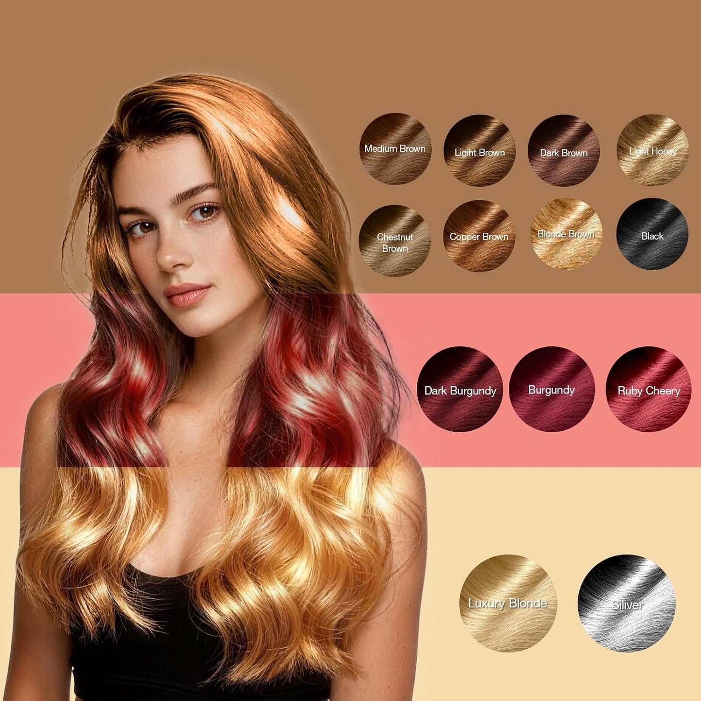Copper Brown Hair Dye Shampoo - 3 In 1 Herbal Formula for Instant Color Refresh | Unisex Hair Treatment