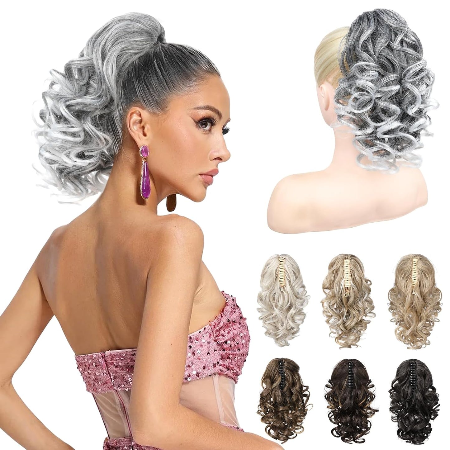 12-Inch Ponytail Extension - Classic Loose Curly Wavy Claw Clip Hairpiece for Women | Medium Blonde