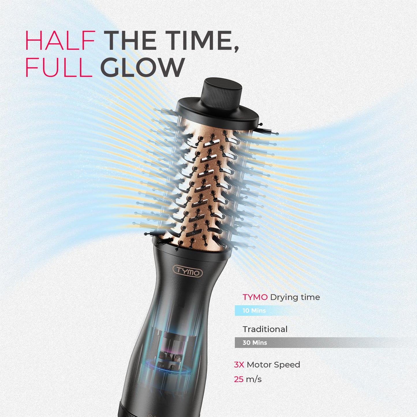 TYMO 2.0 Hair Blow Dryer Brush - Blowout Hot Air Brush, One Step Volumizer, Upgraded 2 Inch Oval Barrel Roller Curling Styler, 3X Faster Drying, 0.6 lb Lightweight, Straightener Curling in One, Black