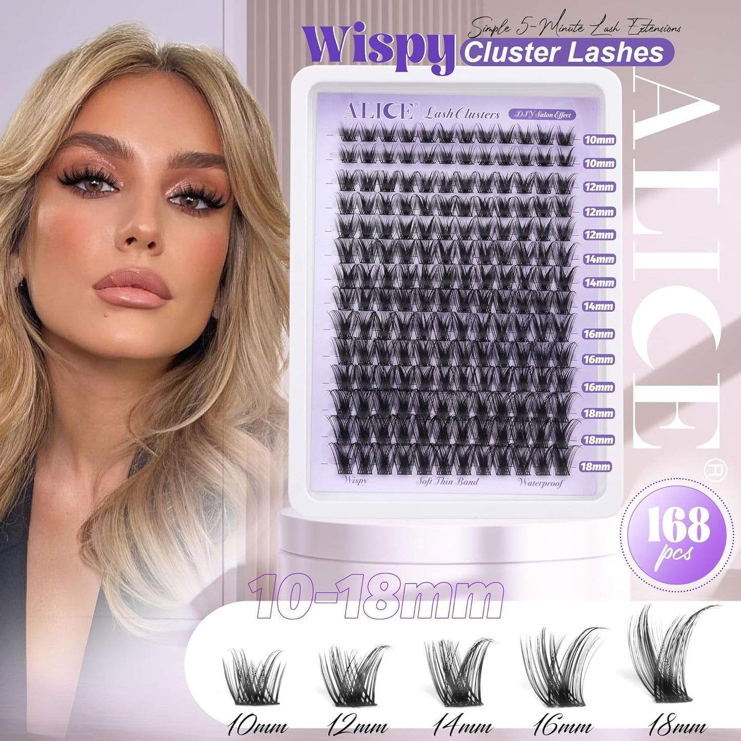 ALICE Lash Clusters - Wispy Eyelash Extensions 10-18mm | 168pcs DIY Individual Lashes with Soft Band