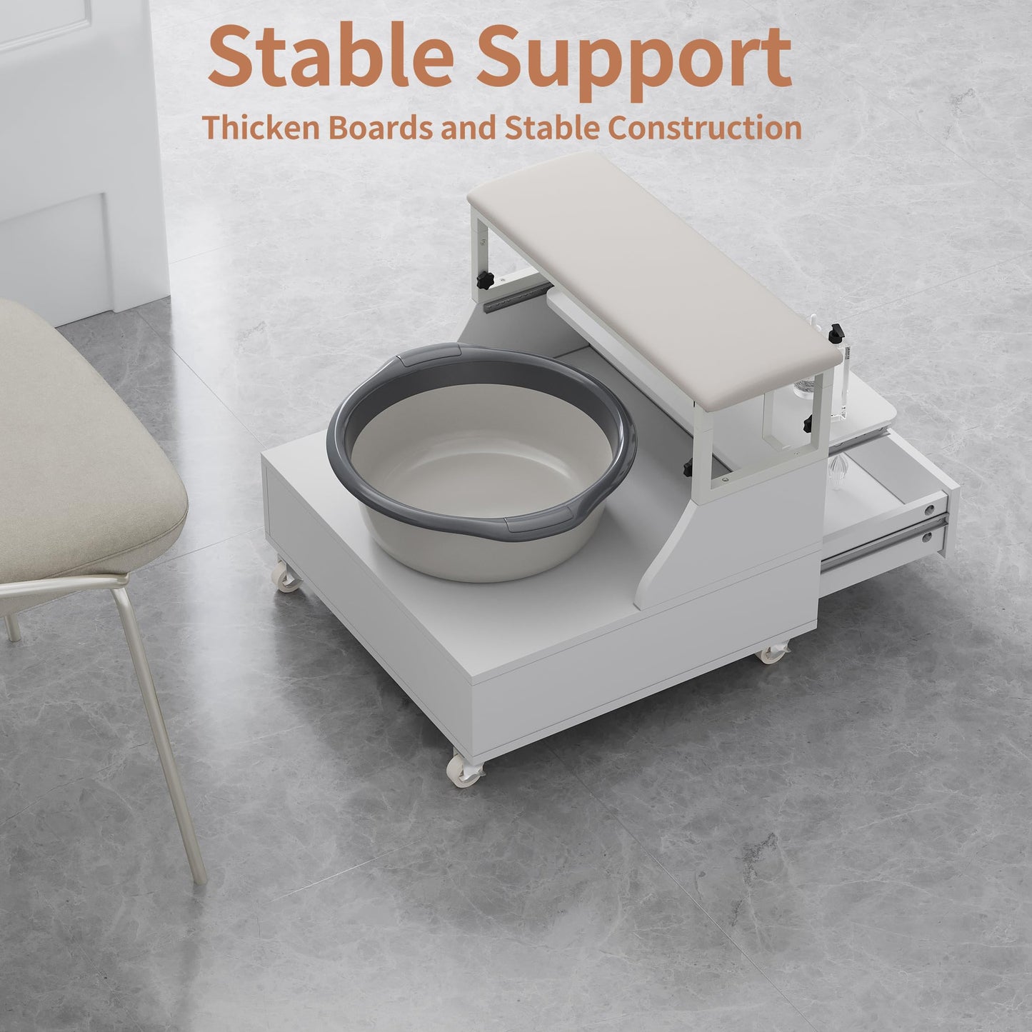 Pedicure Foot Rest with Wheels, Portable Pedicure Stool Adjustable 2-Level Height, Mobile Pedicure Cart Trolley for Foot Bath, Spa Cart, Manicure Furniture for Beauty Salon or Spa, Massage Station