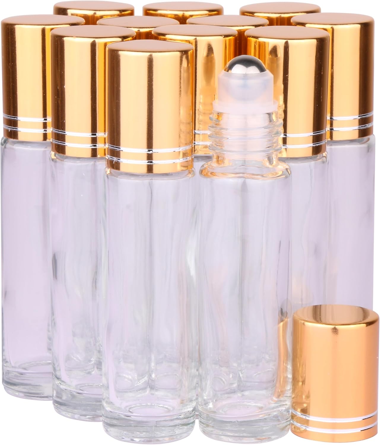 Amber Glass Roller Bottles for Essential Oils - 10ml with Stainless Steel Roller Balls & Aluminum Cap