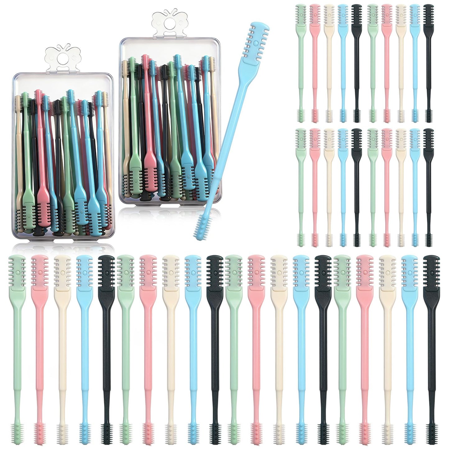 Lanties 48 Pcs 2-in-1 Nasal Hair Cutter Double Sided Nose Hair Trimmer Bulk for Women Men Portable 360° Rotating Manual Nose Nasal Knife Soft Cleaning Brush Box Package Multicolor