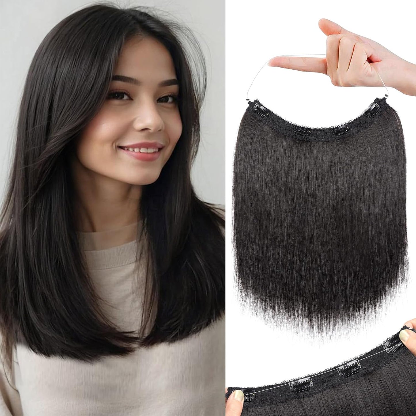 REECHO Invisible Wire Hair Extensions - Thinner Lace Weft, 12-Inch Short Straight Clips | Light Blonde