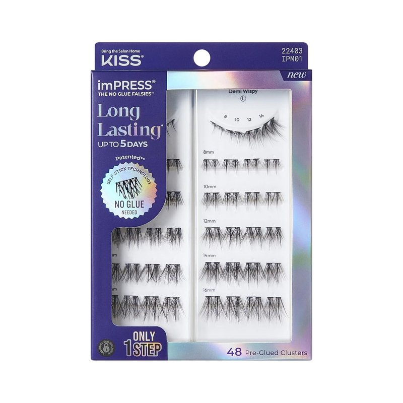 Impress False Eyelashes - Demi Wispy Lash Clusters, 48 Pre-Glued, 8mm-16mm | Contact Lens Friendly, Reusable