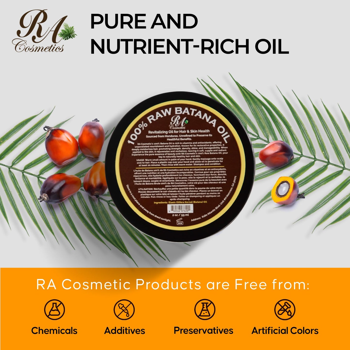 RA COSMETICS Batana Oil for Hair Growth – Dr Sebi 100% Raw Batana Oil Paste from Honduras, Unrefined Cold Pressed, Supports Thicker, Stronger and Healthy Hair, Nourishes and Moisturizes Scalp – 2 oz