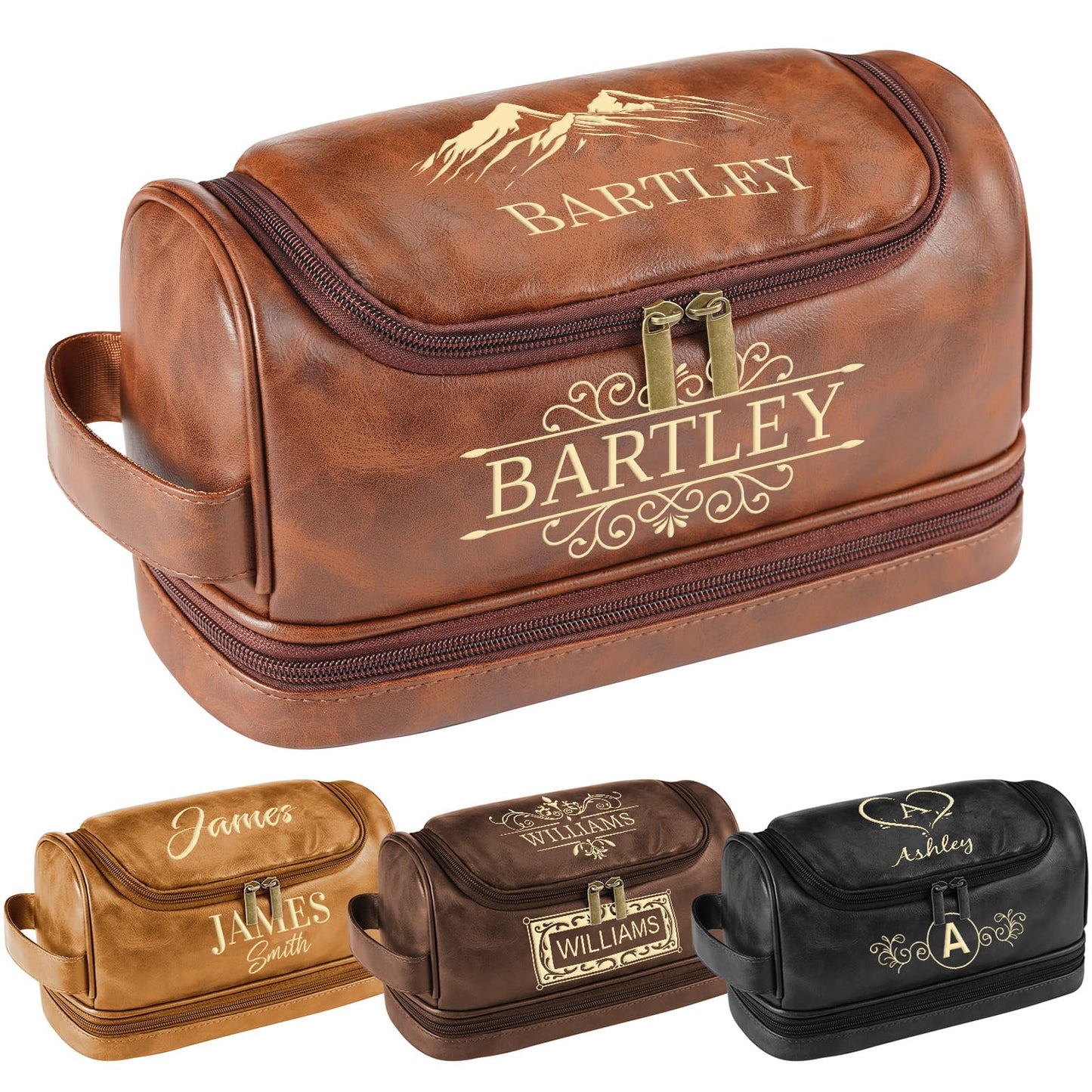 Personalized Toiletry Bag for Men - Custom Large Leather Dopp Kit with Engraved Name & Text, Personalized Gift for Groomsmen, Husband, Dad, Boyfriend, Birthday Gifts for Men
