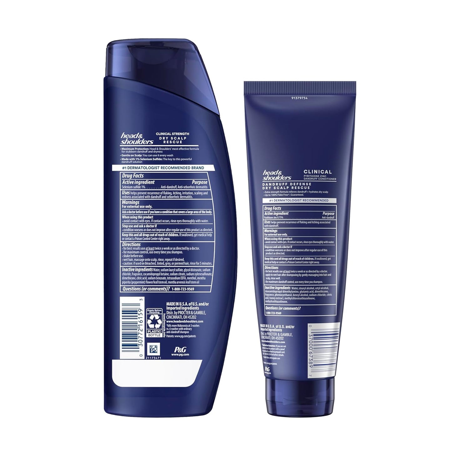 Head & Shoulders Anti-Dandruff Shampoo - Clinical Strength Dry Scalp Rescue, 1% Selenium Sulfide | 13.5 fl oz + Conditioner 9.1 oz