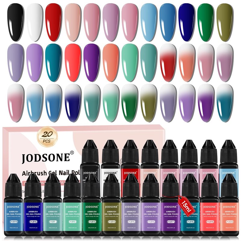 JODSONE Airbrush Gel Nail Polish Set - 20 Vibrant Colors for DIY Nail Art | Fine Mist Formula for Stunning Gradients