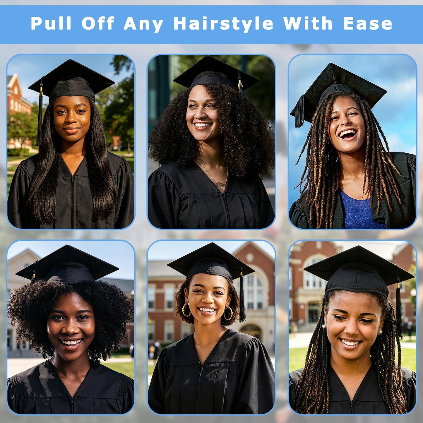 unibouti Graduation Cap Headband Insert Clear - Original Four Leaves Clover - Secure Your Grad Cap on Curly, Natural Hair, Braids, Locs, Twists and Straight Hair