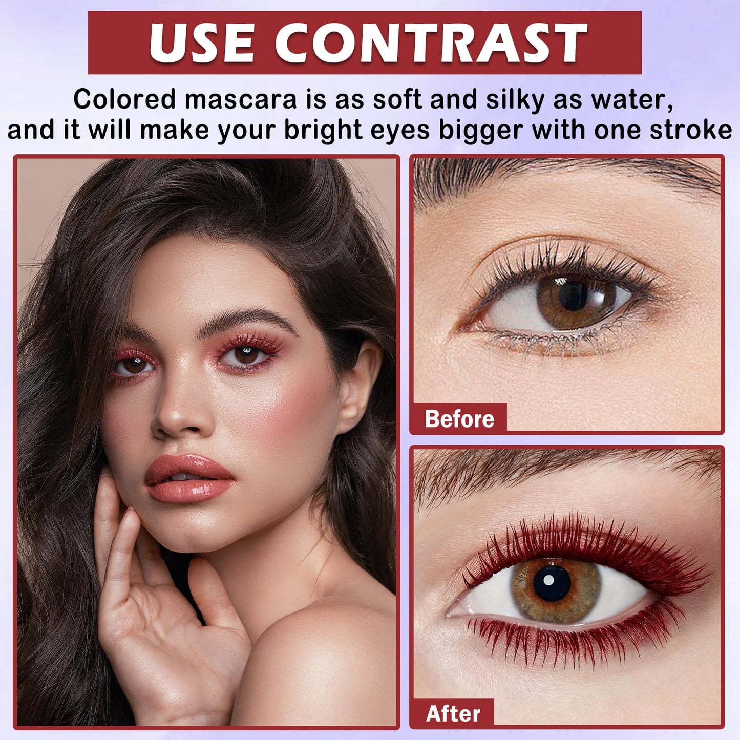 LZXLUKGIR Burgundy Mascara and Eyeliner Set,Natural Curling Red Mascara for Eyelashes,Volumizing Lengthening máscara de pestañas Waterproof,5D Colored Eye Makeup