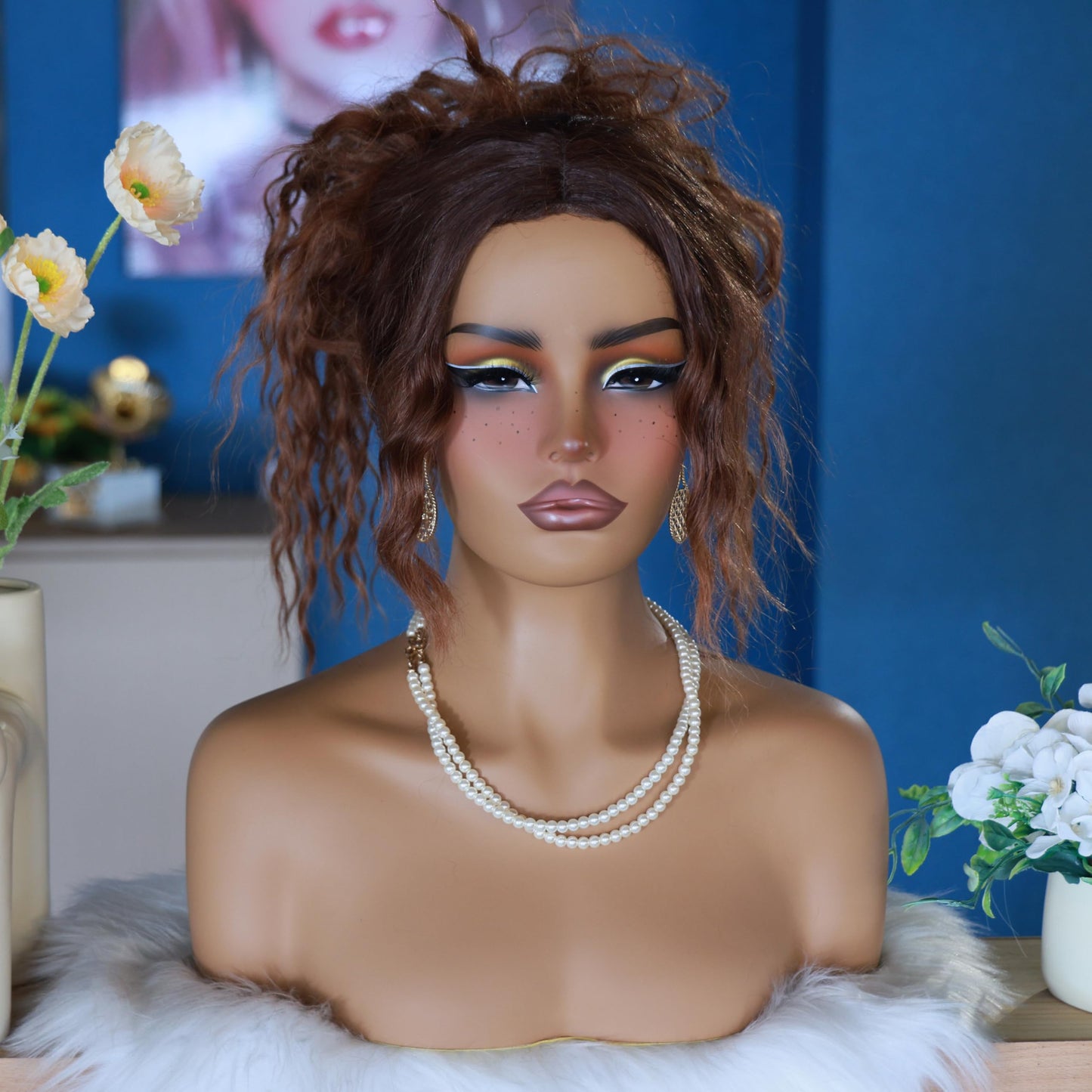 J&F CO. Female Mannequin Head with Shoulders, Display Bust for Wigs and Accessories, Makeup Practice (dc 3881 lf red Nose)