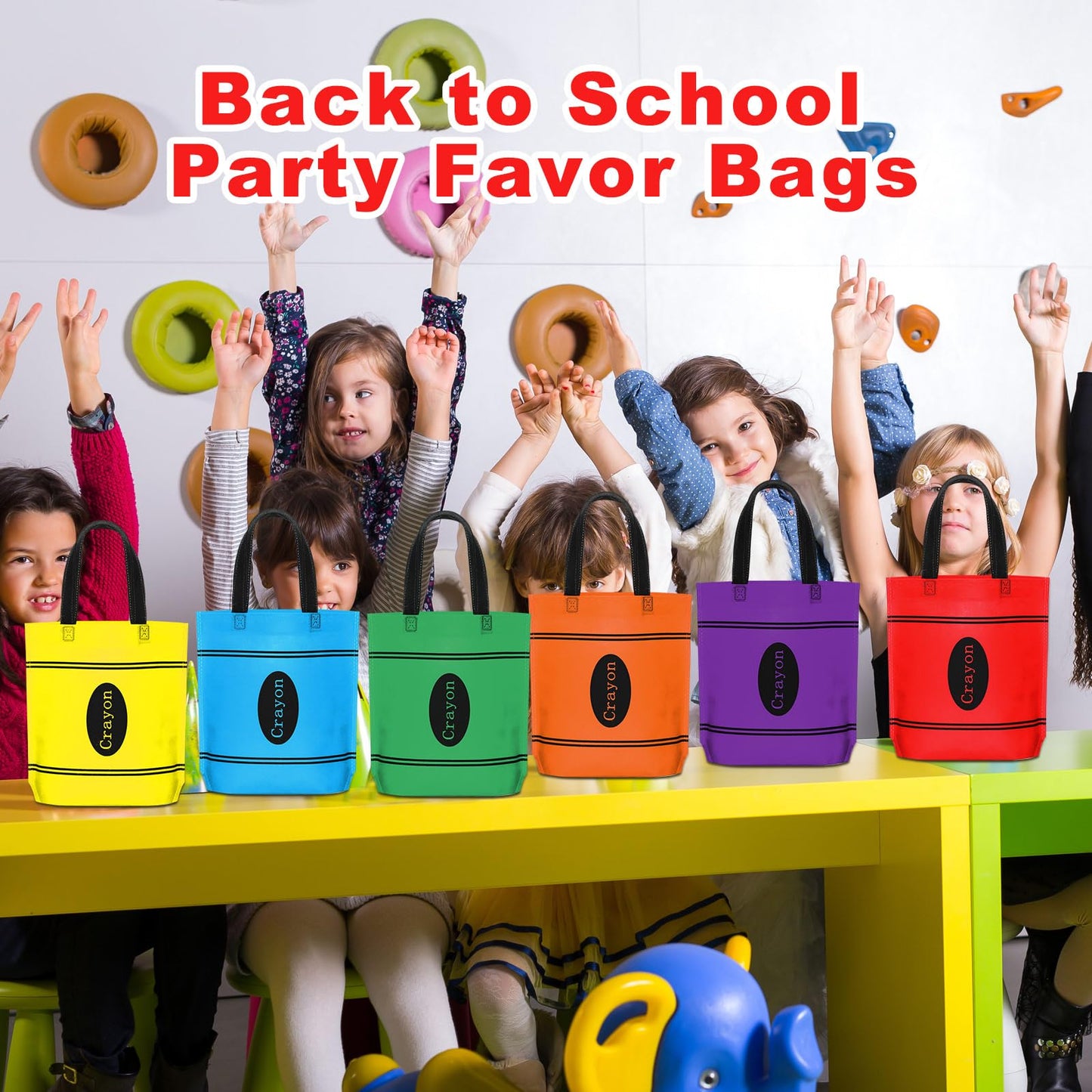 Hosuly 24 Pcs Back to School Gift Bags Crayon Tote Bags End of Year Bulk Goodies Decor for Teacher Appreciation Preschool Kindergarten Graduation Party Supplies