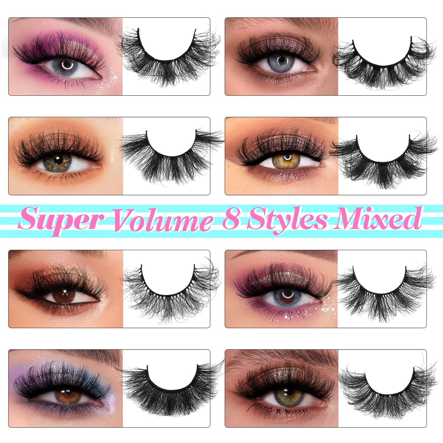 Mink Lashes - 48 Pairs Dramatic 10D Faux Mink Eyelashes | Soft & Thick Styles Mix