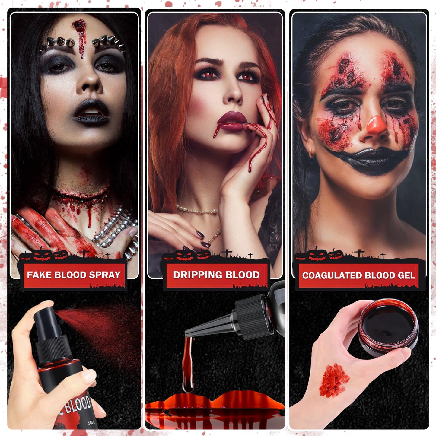 LZXLUKGIR 4PCS Halloween Fake Blood Makeup Kit,Washable Fake Blood Spray