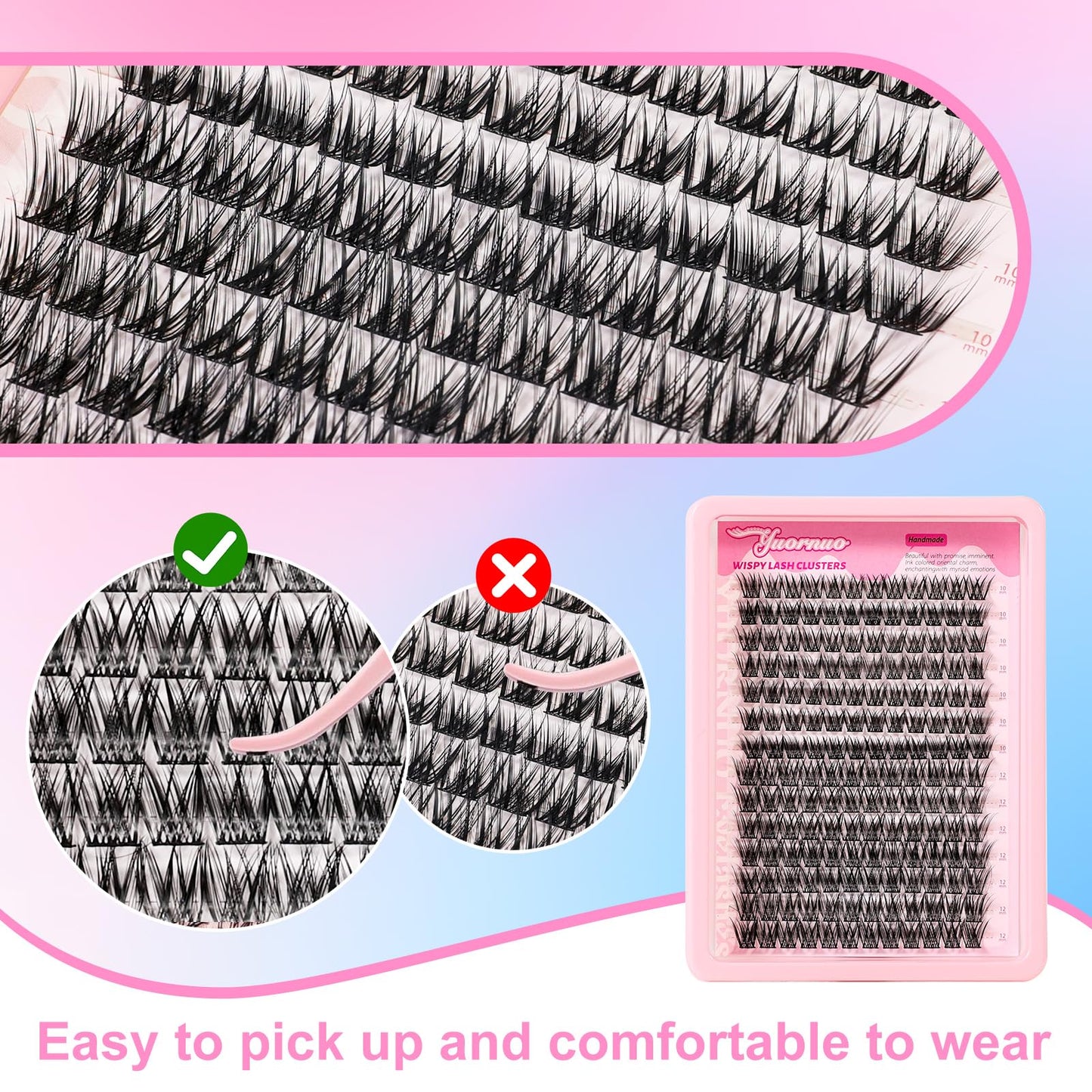 YUORNUO Wispy Lash Clusters 168PCS 10-12mm C Curl Short Eyelash Extensions