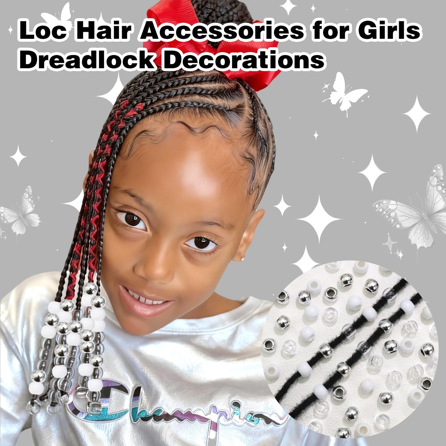NAISKA 60PCS Clear Hair Beads Acrylic Beads for Braids Round Pony Bead Hair Bead for Kids Girls Silver Dreadlock Hair Decoration Loc Hair Accessories for Unisex