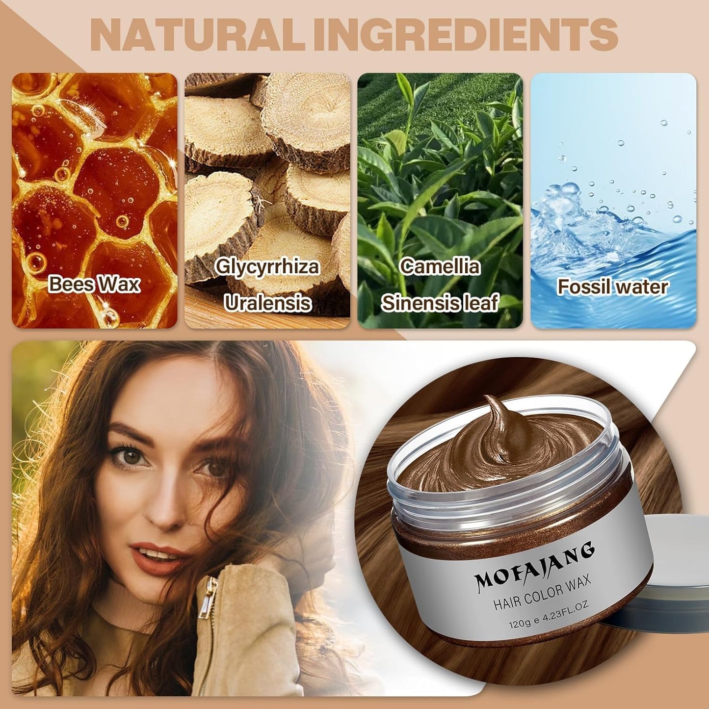 Temporary Hair Color Wax - Natural Washable Brown Hair Dye for Kids & Women | 4.23 Oz Perfect for Cosplay & Parties
