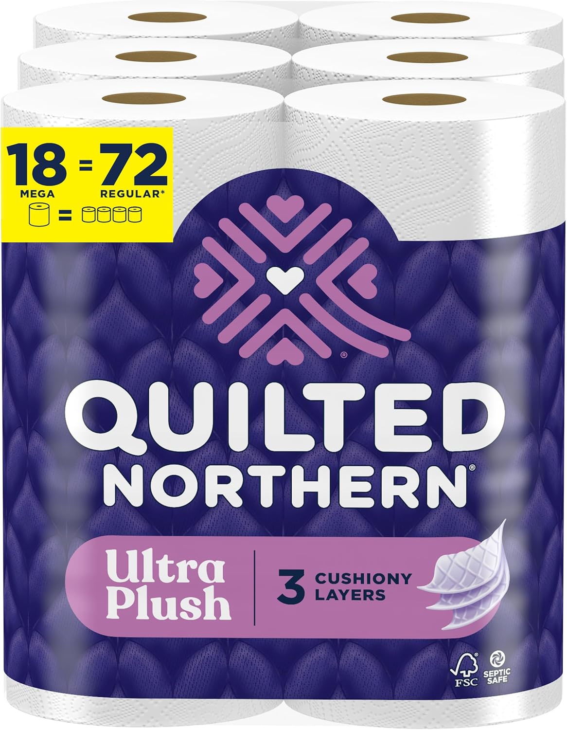 Quilted Northern Ultra Plush Toilet Paper - 6 Mega Rolls | 3X Thicker, 3-Ply Soft Tissue