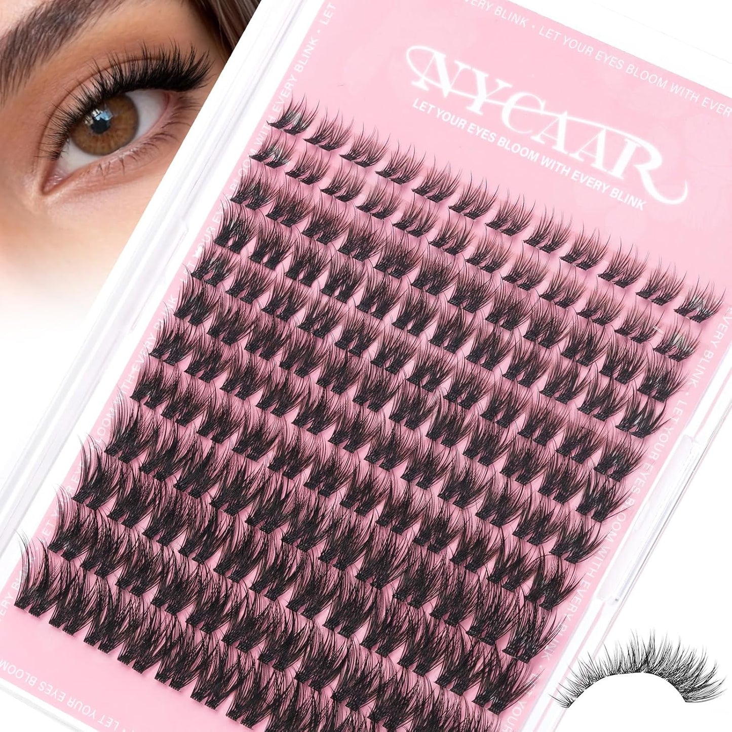 Natural Eyelash Clusters - 144pcs Wispy Lash Extensions | C Curl, Invisible Band, 8-16mm for Beginners