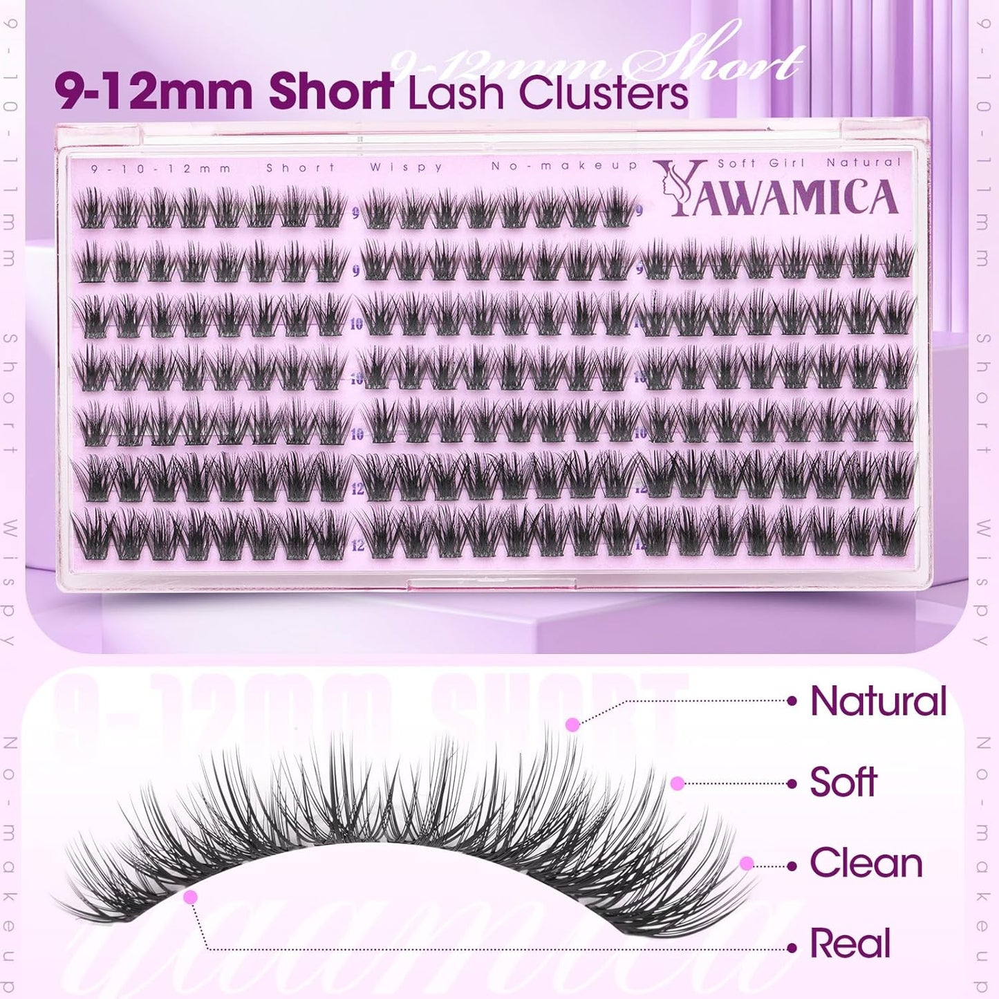 Natural Lash Clusters - 9-10-12mm CC Curl Wispy Eyelash Extensions | Soft, Lightweight for Cat Eye & Doll Eye Looks