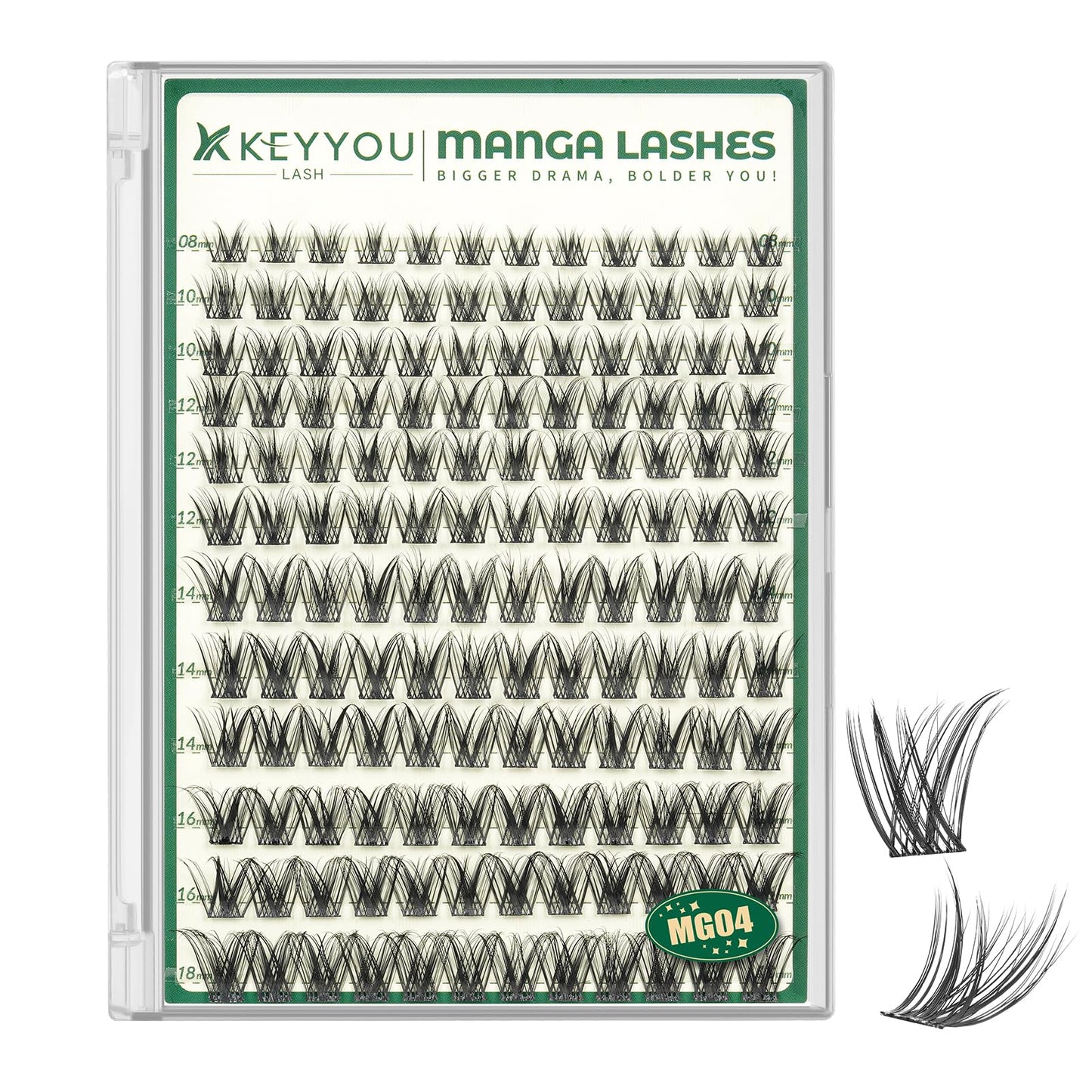 KEYYOU Lash Manga Lash Clusters 8-18mm Fairy Eyelash Clusters Natural DIY Lash Extension Wispy with Soft Thin Band(MG04)