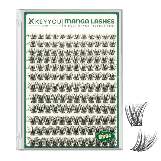KEYYOU Lash Manga Lash Clusters 8-18mm Fairy Eyelash Clusters Natural DIY Lash Extension Wispy with Soft Thin Band(MG04)