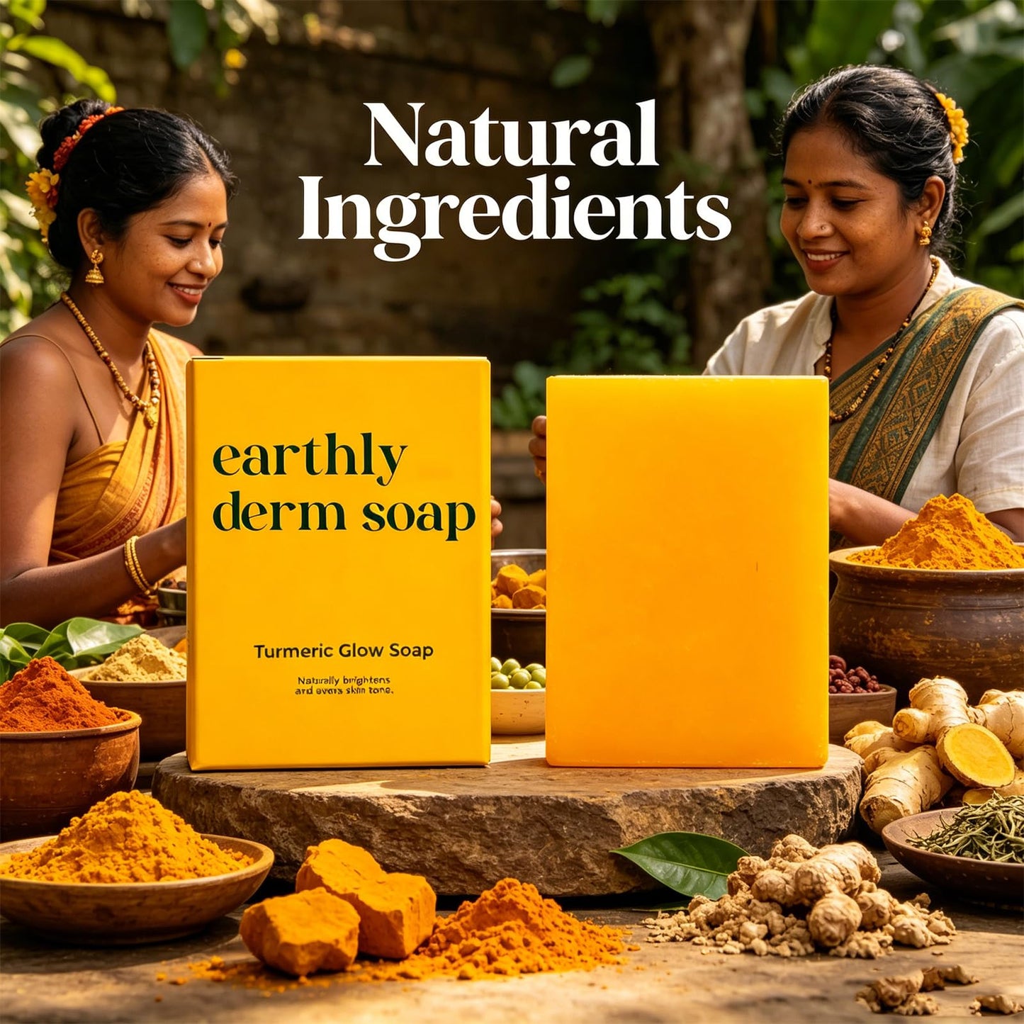 Earthly Derm soap Turmeric Glow Soap, Natural Handmade Bar, Gentle Cleansing and Moisturizing, for All Skin Types (1PCS, 3.5OZ)