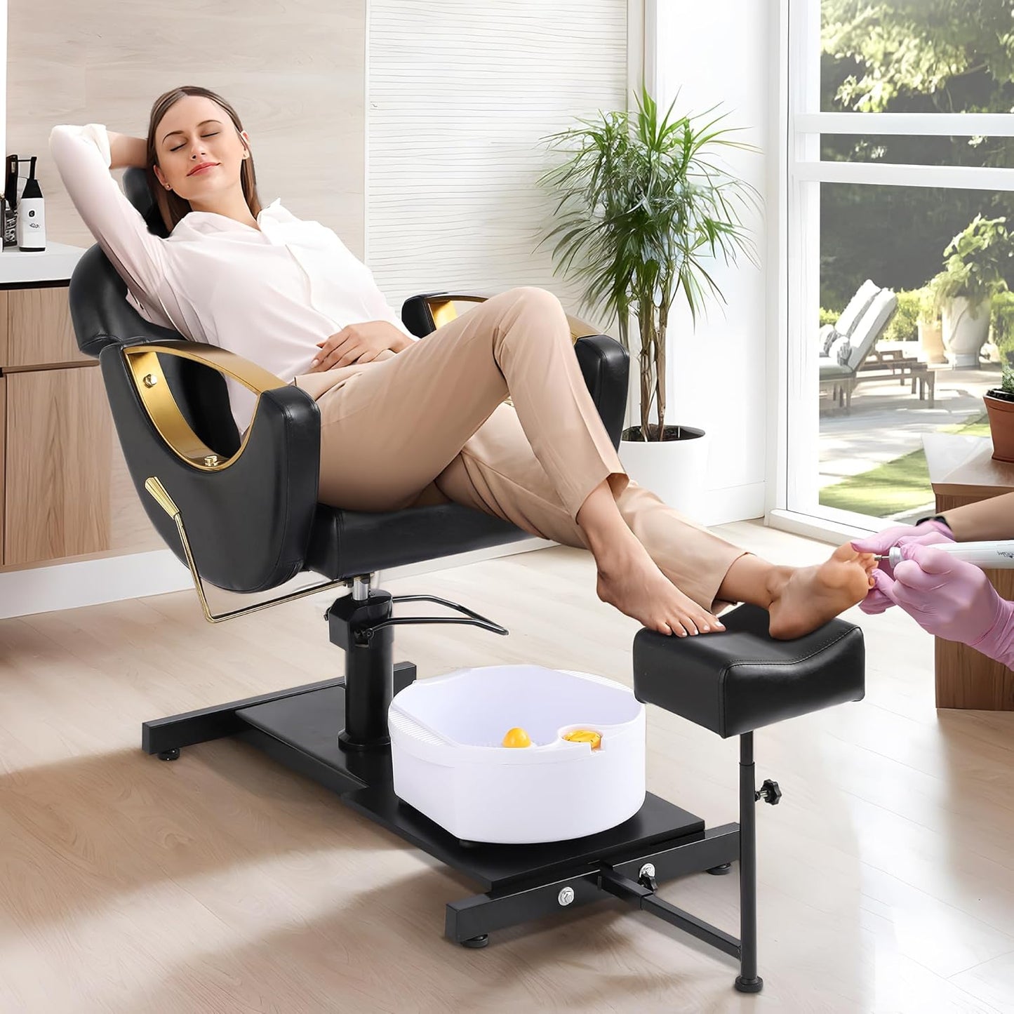 Hydraulic Pedicure Chair - Height Adjustable, 360° Swivel Foot Spa with Massage Bath | Black with Pillow