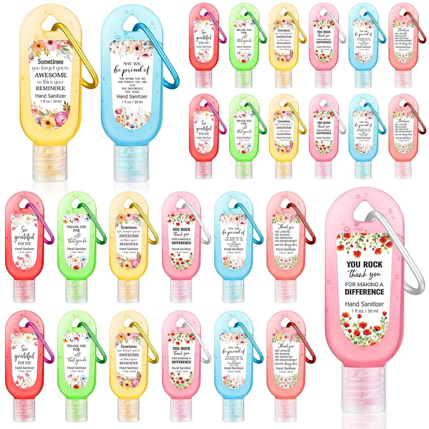 Mini Travel Size Hand Sanitizer Keychain - 24 Pcs Gift Set for Teachers, Nurses & Staff | Appreciation Thank You Bulk