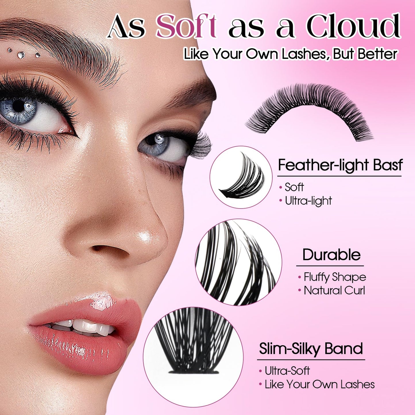 Natural Lash Clusters Kit Packs: Wendy, 1078Pcs, 40D, 60D, 60D, 80D, D Curl, 10-18mm Mixed, Soft, Cat Eye, DIY Eyelash, Individual, Fake Lashes, Bulk Pack
