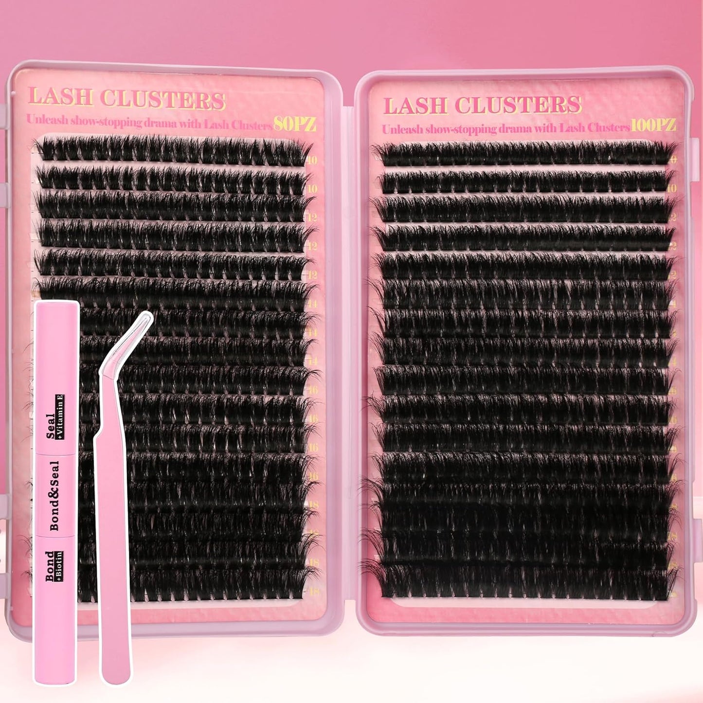 Lash Extension Kit - 640 Pcs Volume C Curl Eyelash Clusters | DIY Cluster Extensions with Bond & Tweezers