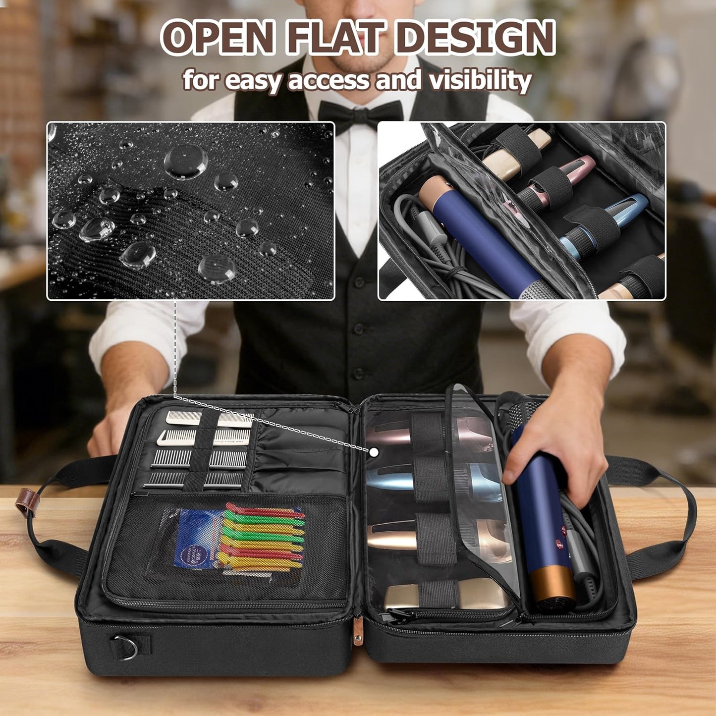 Large Capacity Barber Carrying Case - Stylish Black Briefcase for Clippers & Supplies | Durable Design