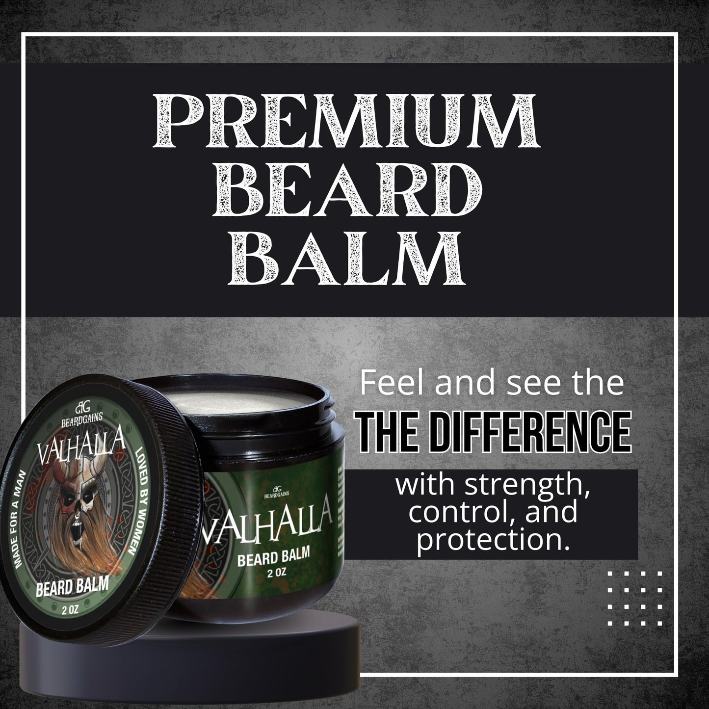 Beard Gains Medium Butter Hold Scented Balm for Men 2oz | Valhalla Luxury Vikings Conditioner | Style, Groom & Grow Facial Hairs W/Organic and Natural Product | MADE IN USA