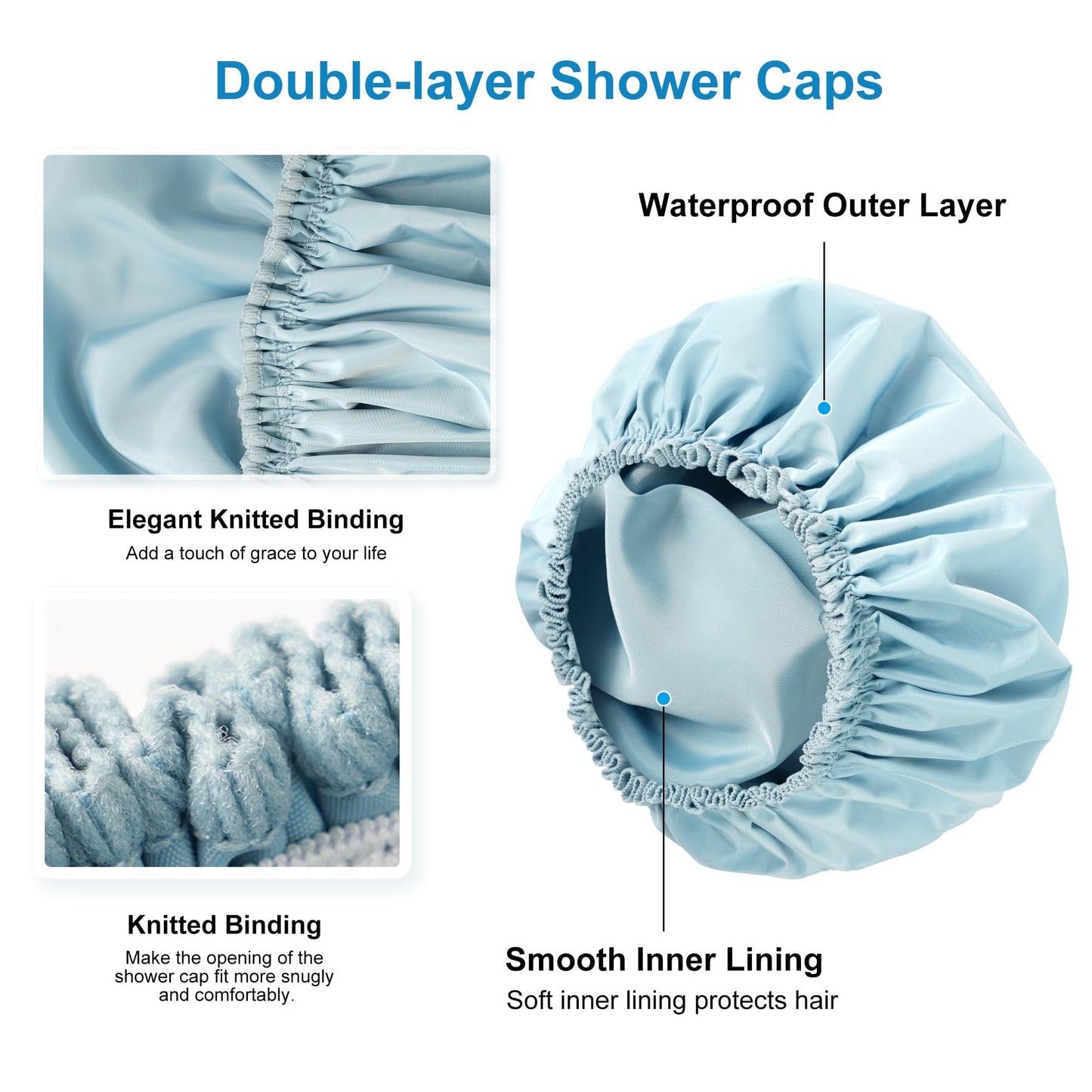 Reusable Shower Cap for Women, Waterproof Shower Bonnet, Washable Elastic Band Bath Hair Hat for Long Hair, Braids