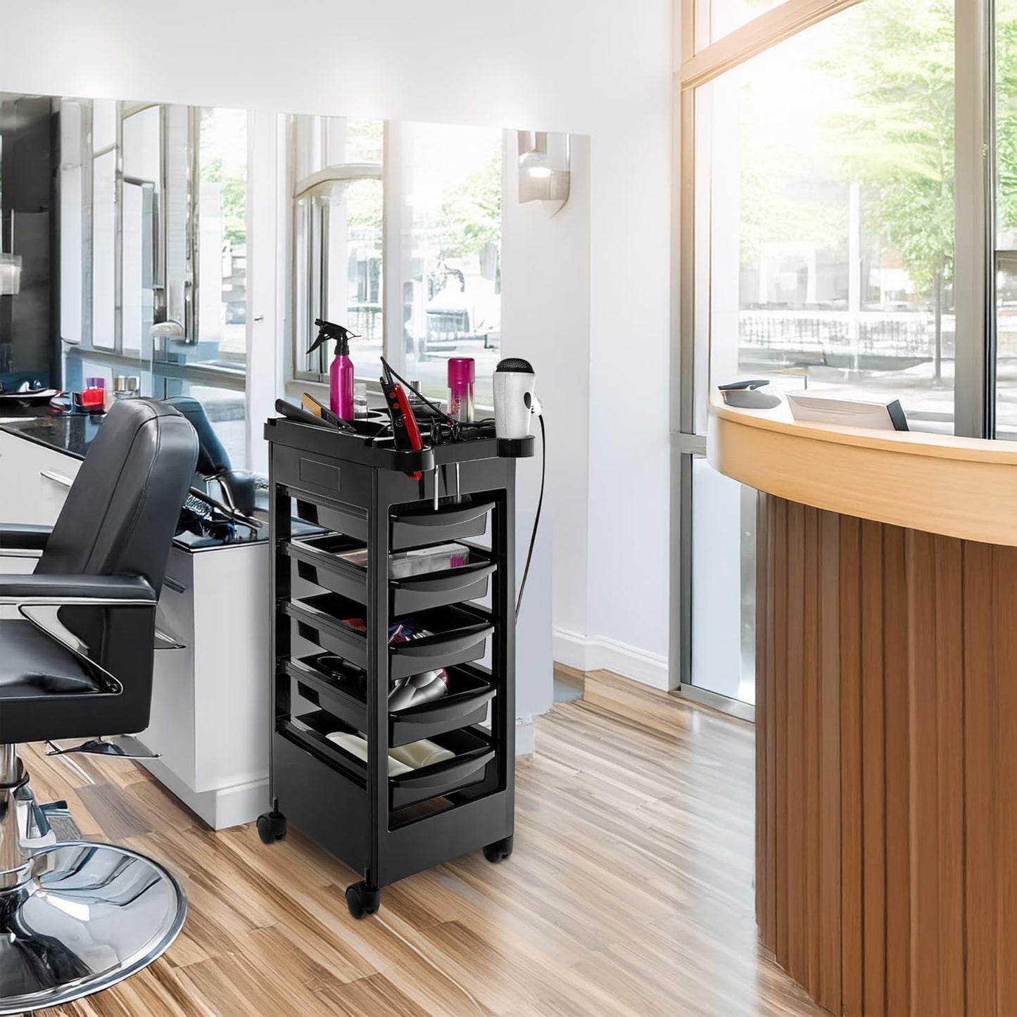 Beauty Salon Rolling Trolley Cart - 5 Drawer Storage Organizer | Mobile Hair & Makeup Station