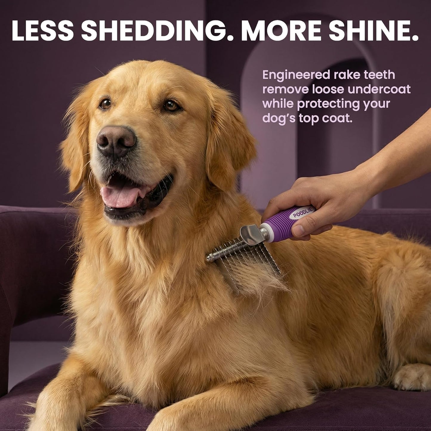 Poodle Dematting Fur Rake Comb - 2.5" Steel Blades for Dogs & Cats | Detangle Matted Undercoat Hair